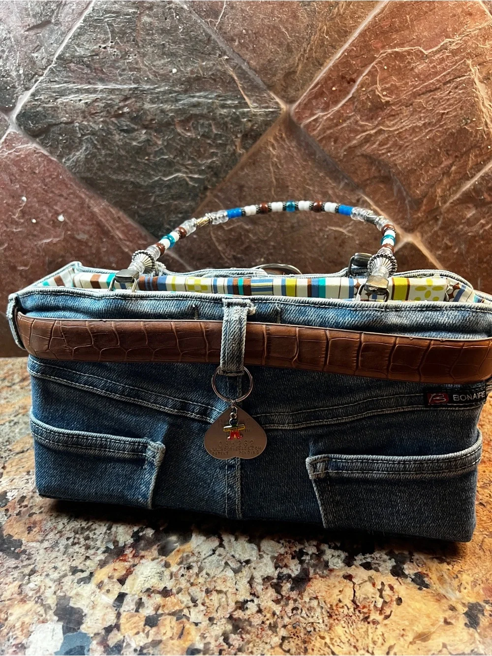 Original Bootie Bags Handmade Denim Western Purse Beaded Handles Rare